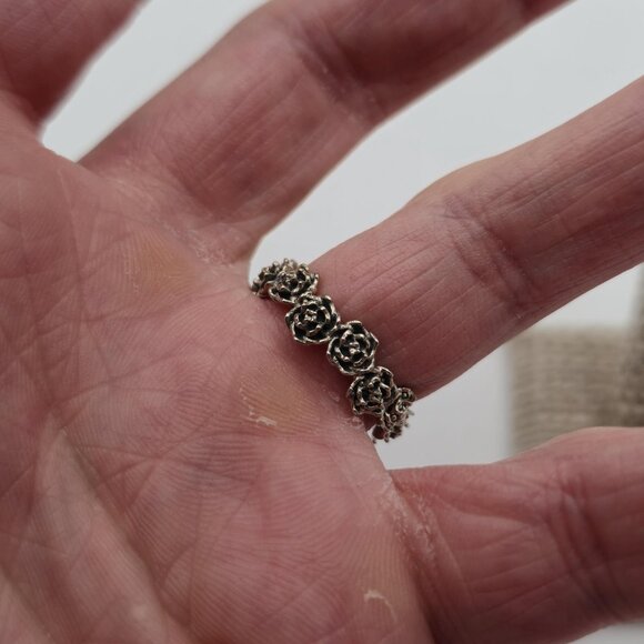 Size 7.25 Sterling Silver Rose Nature Floral Band Ring A3631 - Picture 3 of 7